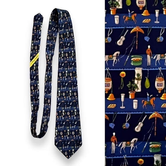 Salvatore Ferragamo 100% Silk Neck Tie Novelty Micro Print Blue Italy